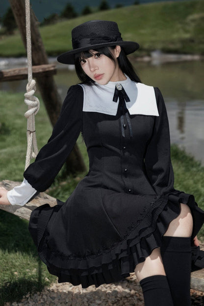 Gothic Puff Sleeve Nun Collar Dress