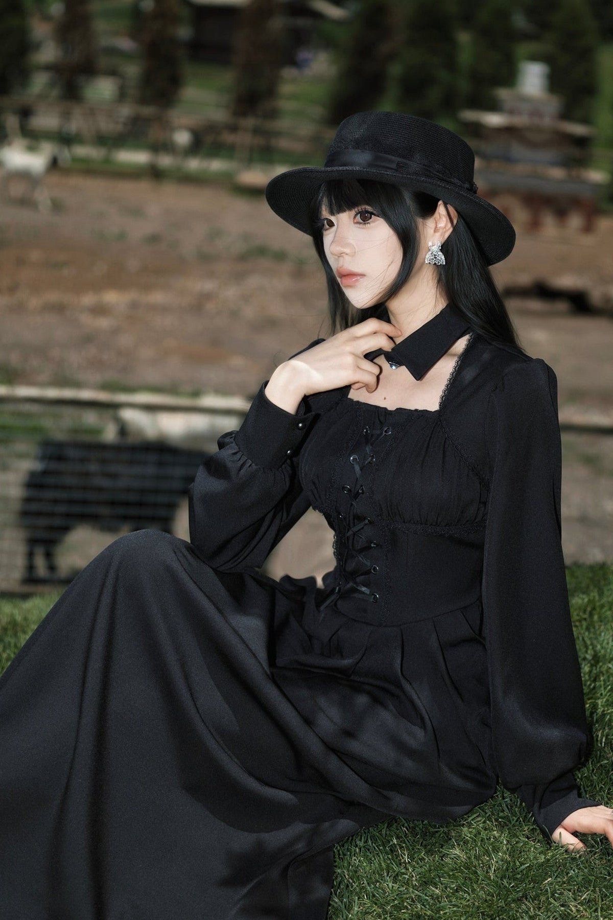 Black Cape Fishtail Long Dress