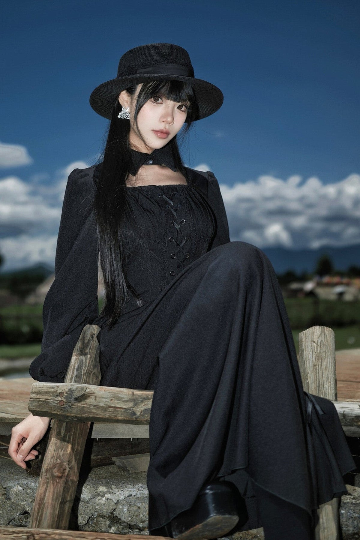Black Cape Fishtail Long Dress
