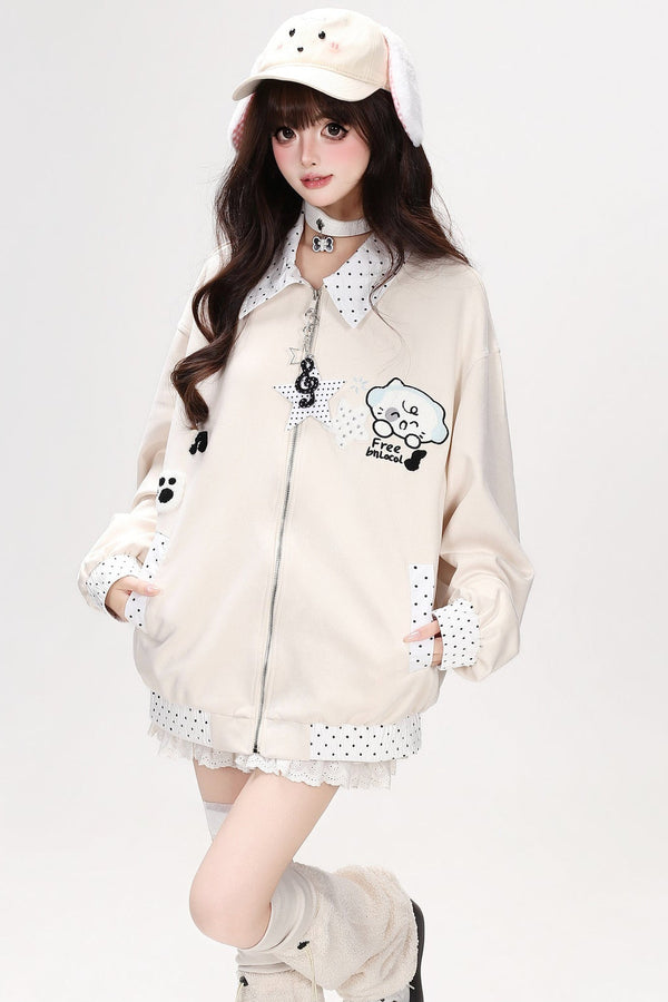 Polka Dot Dog Embroidery Jacket