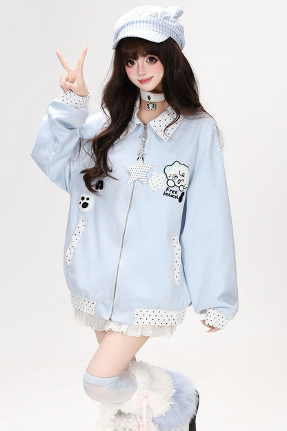 Polka Dot Dog Embroidery Jacket