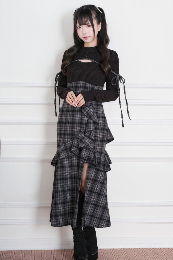 Knitted Plaid Layered-Look Dress