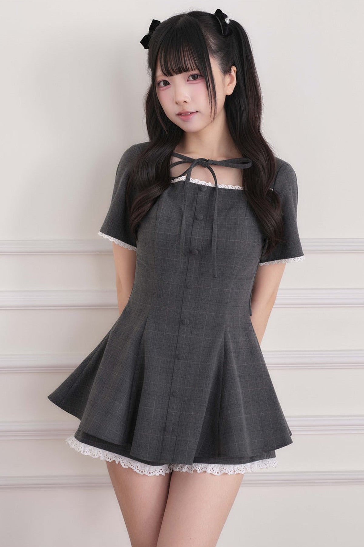 Lace Trim Plaid Dress
