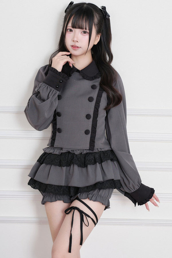 Double-Breasted Top Ruffle Skirt Set