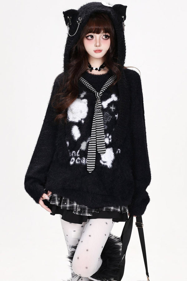 Cat Striped Pullover Sweater
