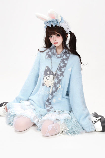 Jersey suelto de jacquard con gatito y estrella