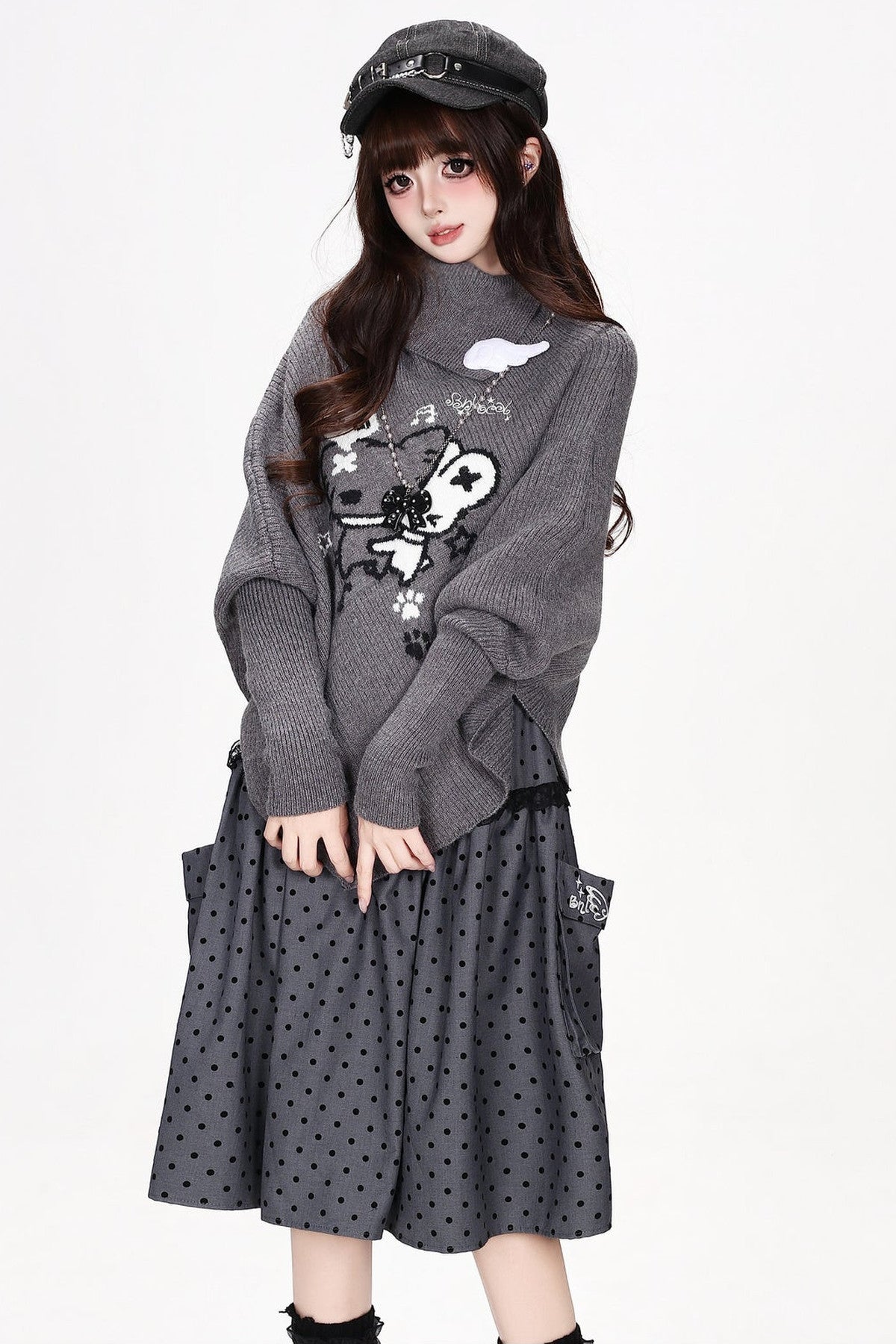 Cartoon Mouse Knit Cape Sweater