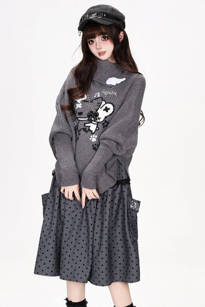 Cartoon Mouse Knit Cape Sweater