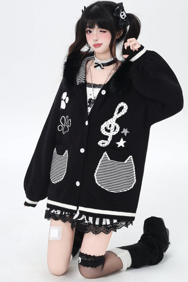 Cat Concerto Hooded Knit Cardigan