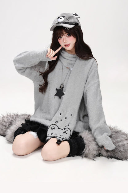 Maglione pullover a maglia con gatto