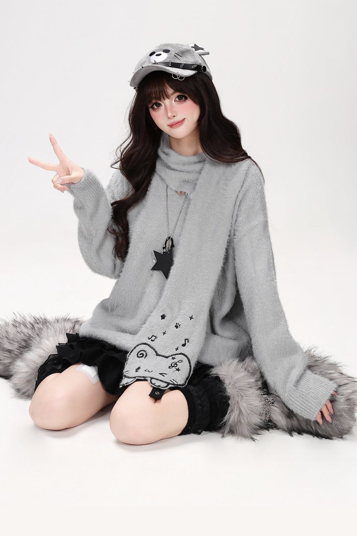 Maglione pullover a maglia con gatto