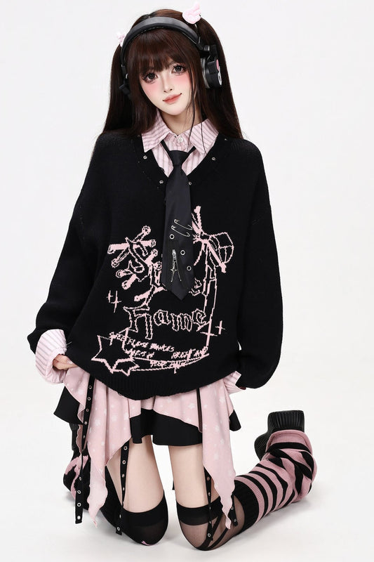Bowknot Layered-Look Knit Sweater