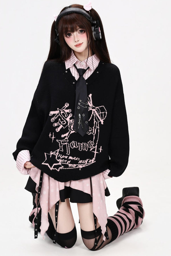 Bowknot Layered-Look Knit Sweater