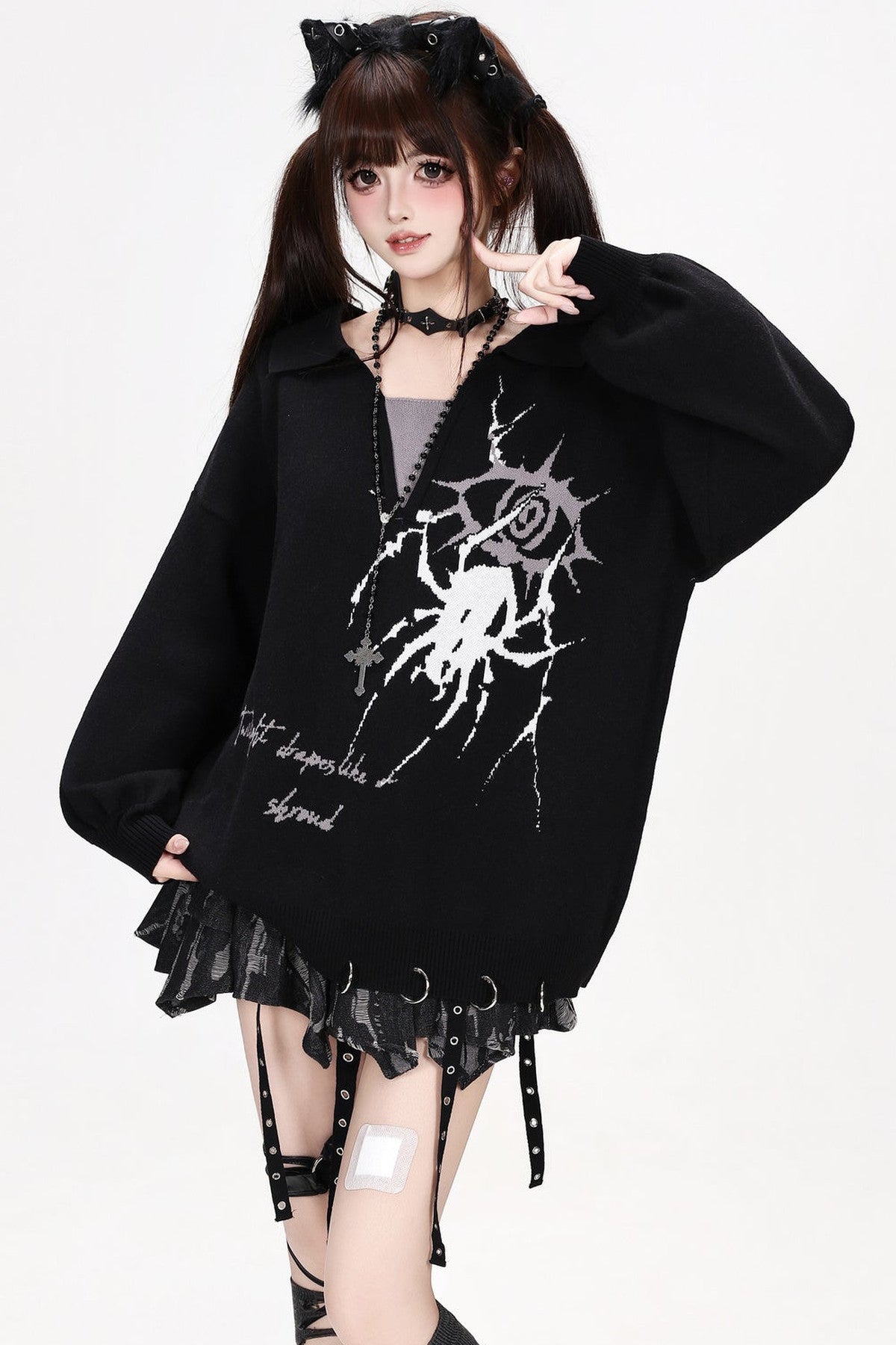 Pull en maille à col polo Shadow yeux d’araignée
