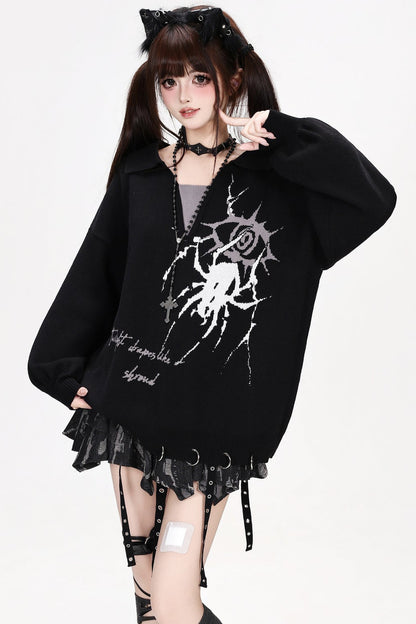 Pull en maille à col polo Shadow yeux d’araignée