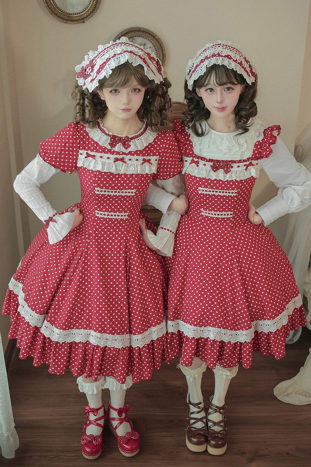Polka Dot Ruffled Dress With Base Top Set-Up
