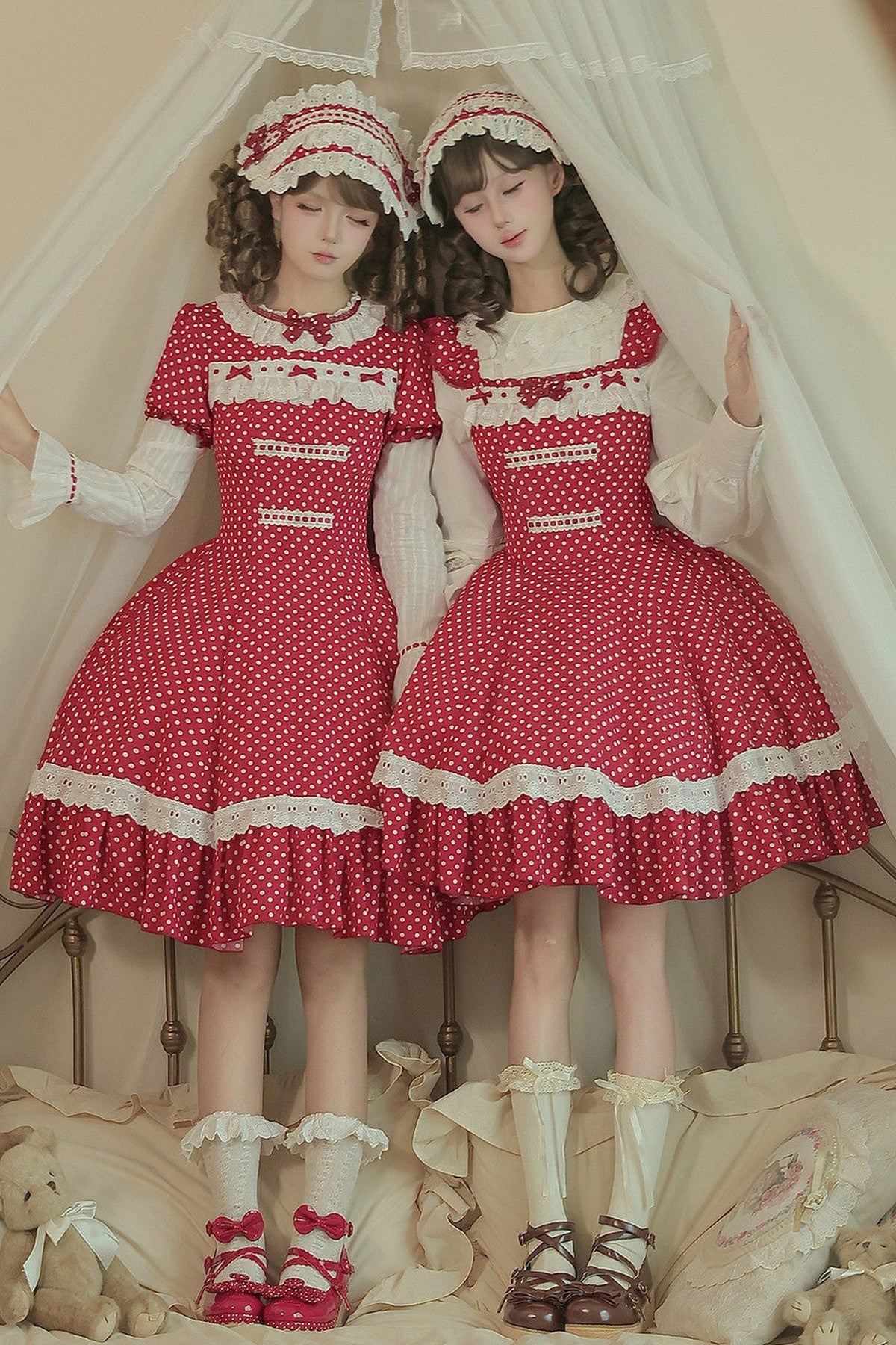 Polka Dot Ruffled Dress With Base Top Set-Up