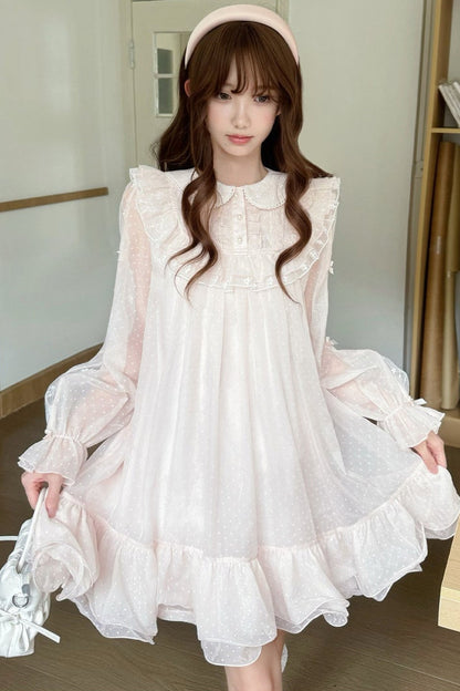 Pink Polka Dot Long Sleeve Princess Dress