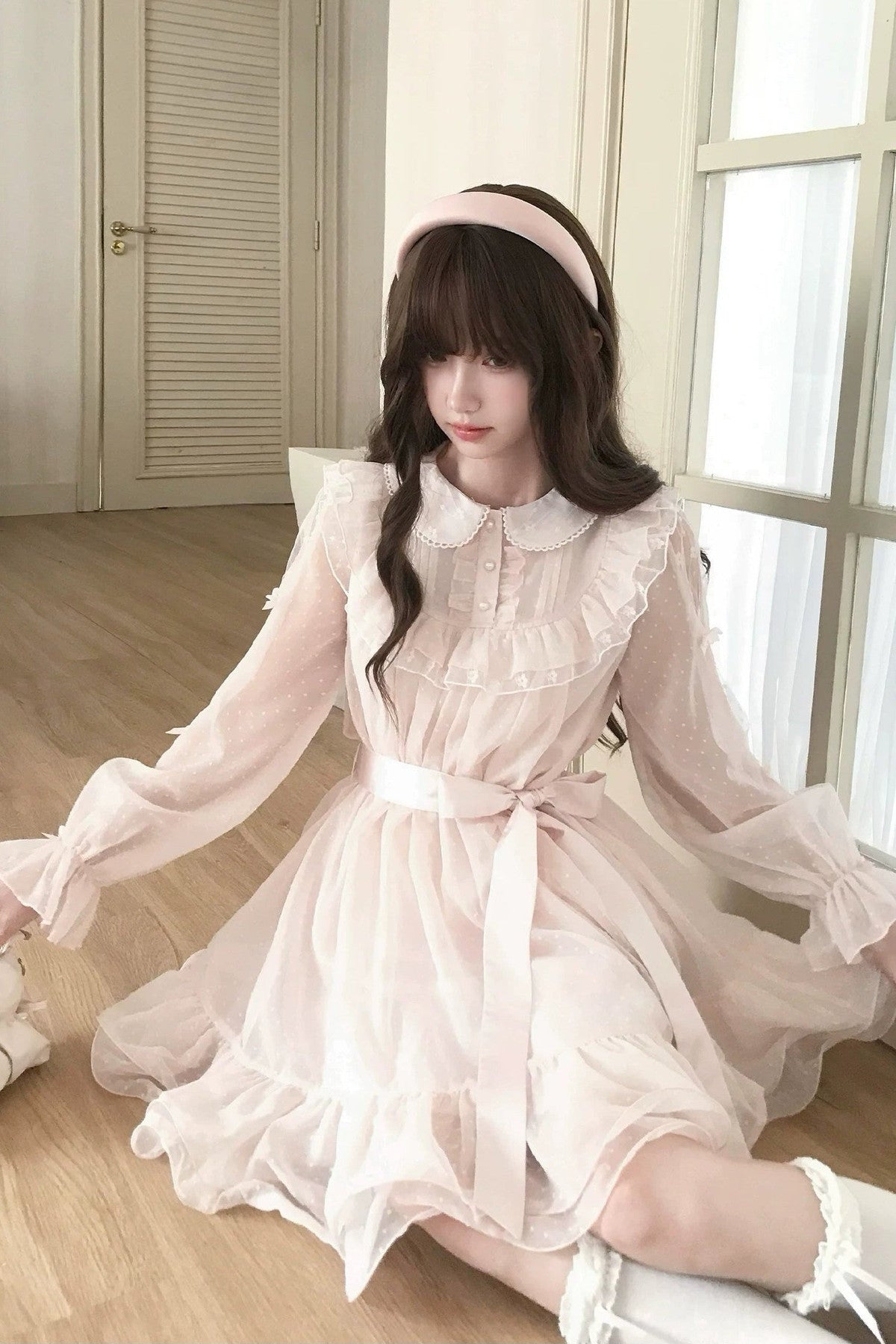 Pink Polka Dot Long Sleeve Princess Dress