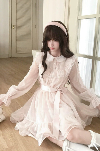Pink Polka Dot Long Sleeve Princess Dress