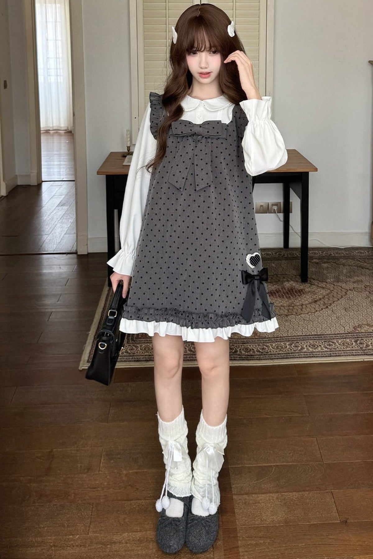 Layered-Look Polka Dot Dress