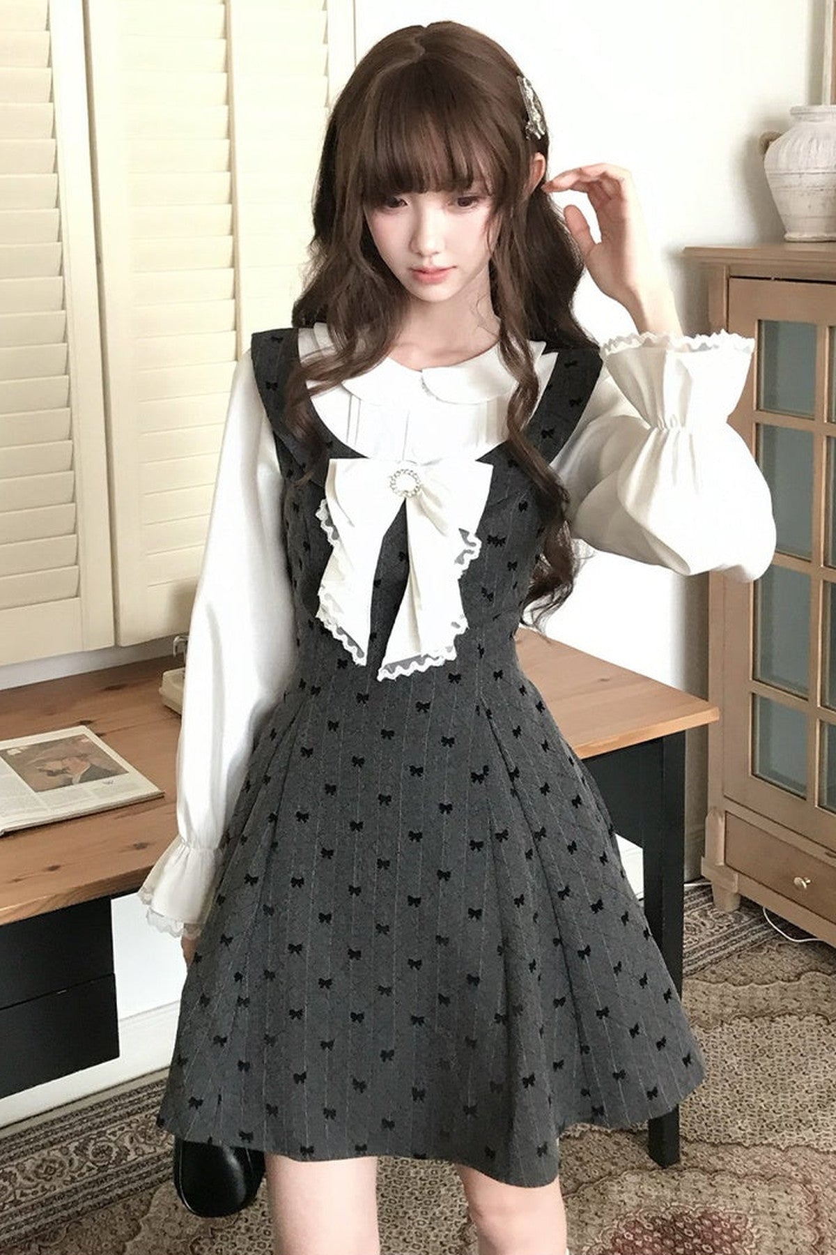 Long-Sleeve Lace Layered-Look Dress