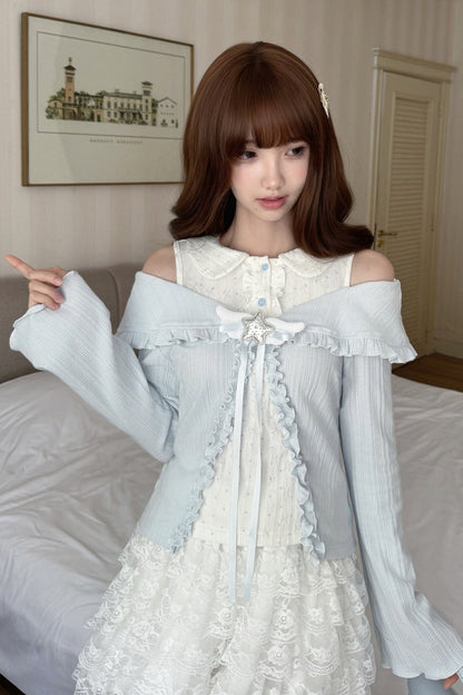 Star Candy Off-Shoulder Knit Top and Skirt Set