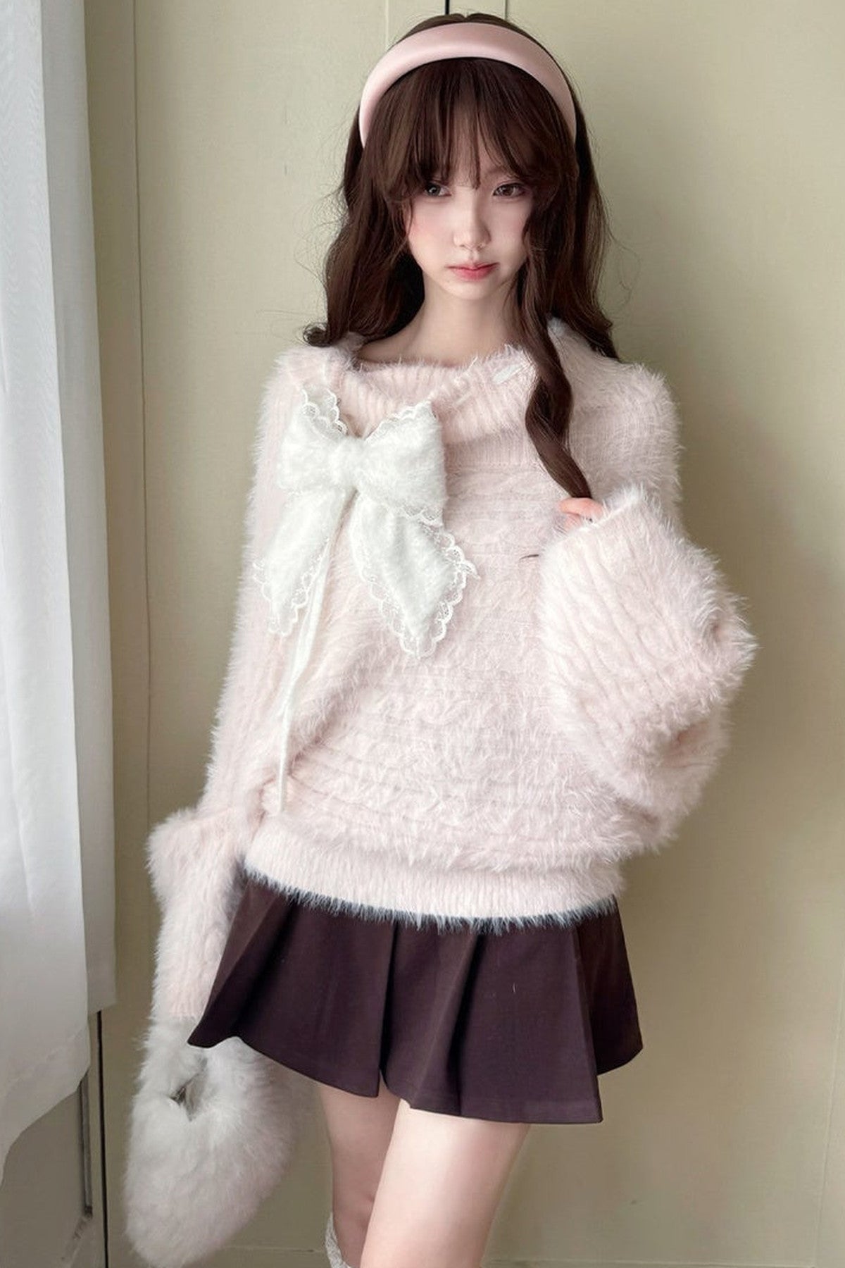 Mint Blue Two-Way Off-Shoulder Sweater With Skirt Set