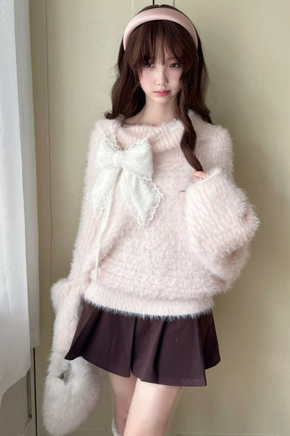 Mint Blue Two-Way Off-Shoulder Sweater With Skirt Set