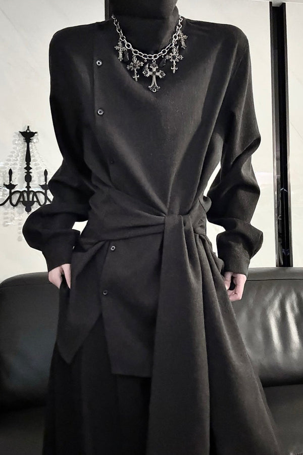 Long Sleeve Diagonal Placket Shirt