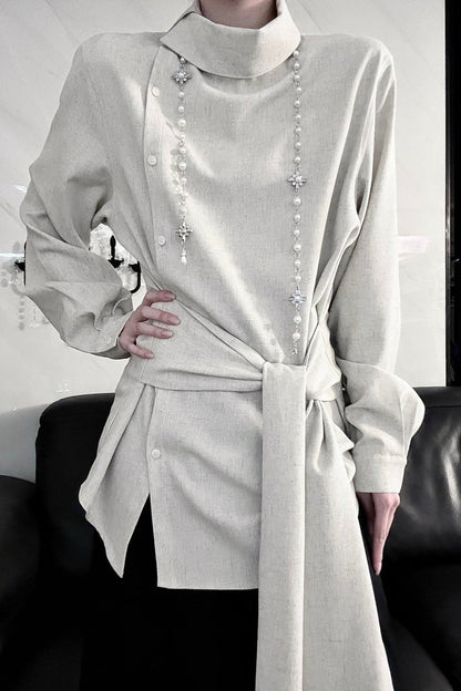 Long Sleeve Diagonal Placket Shirt