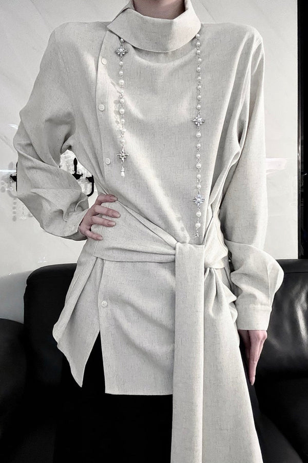 Long Sleeve Diagonal Placket Shirt