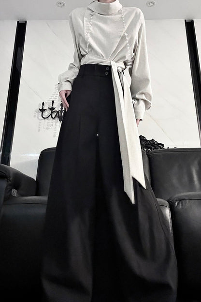 Deconstructed Asymmetrical Placket Tie-Waist Shirt