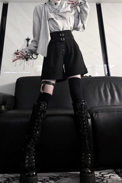 Mid-Waist Double Belt Biker Shorts