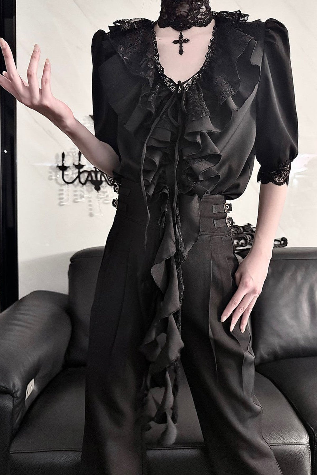Gothic Lace V-Neck Short-Sleeve Shirt