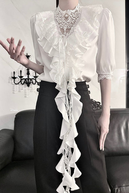Gothic Lace V-Neck Short-Sleeve Shirt