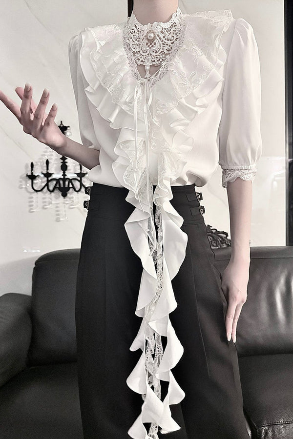 Gothic Lace V-Neck Short-Sleeve Shirt