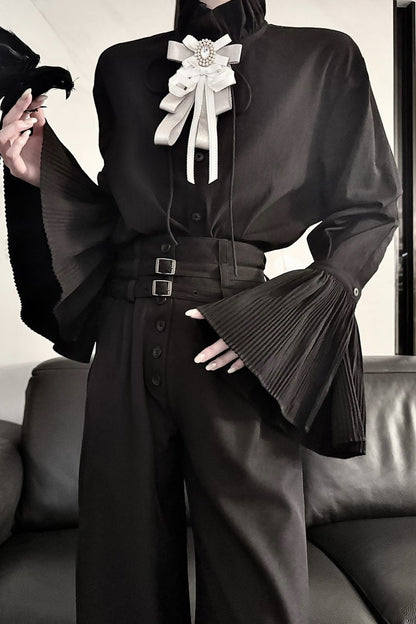 Pleated Bell Sleeve Blouse