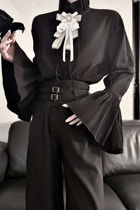 Pleated Bell Sleeve Blouse