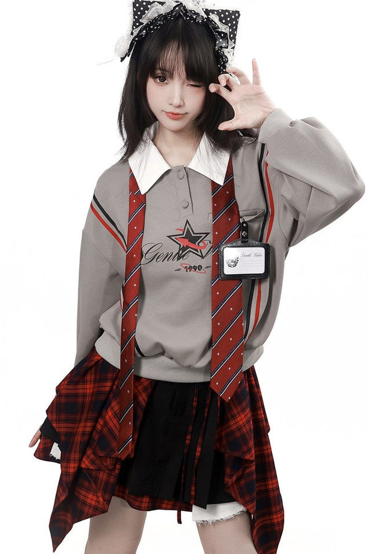 Gray Black Plaid Sweatshirt and Pants Set-Up