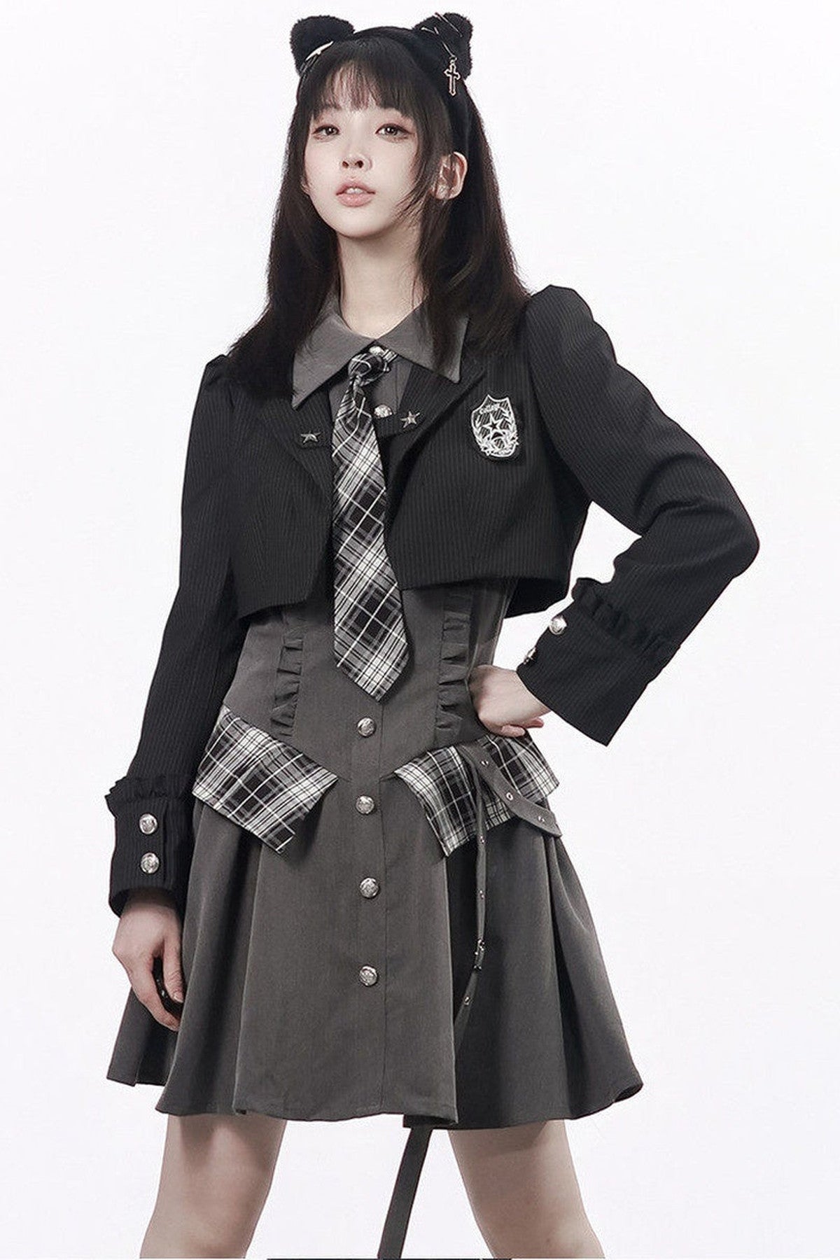 Striped Blazer Shirt Dress Set-Up