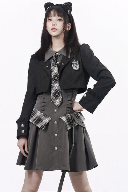 Striped Blazer Shirt Dress Set-Up