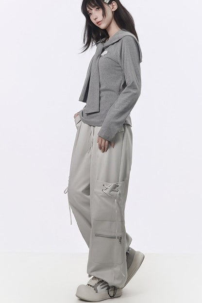 Strapped Wide-Leg Cargo Pants