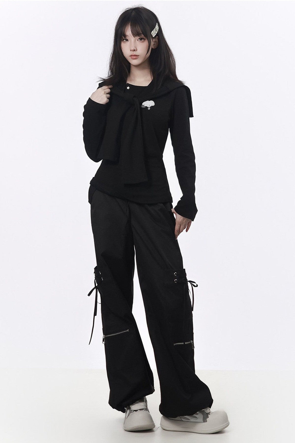 Strapped Wide-Leg Cargo Pants