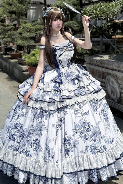 Blue Porcelain Floral Dress Set