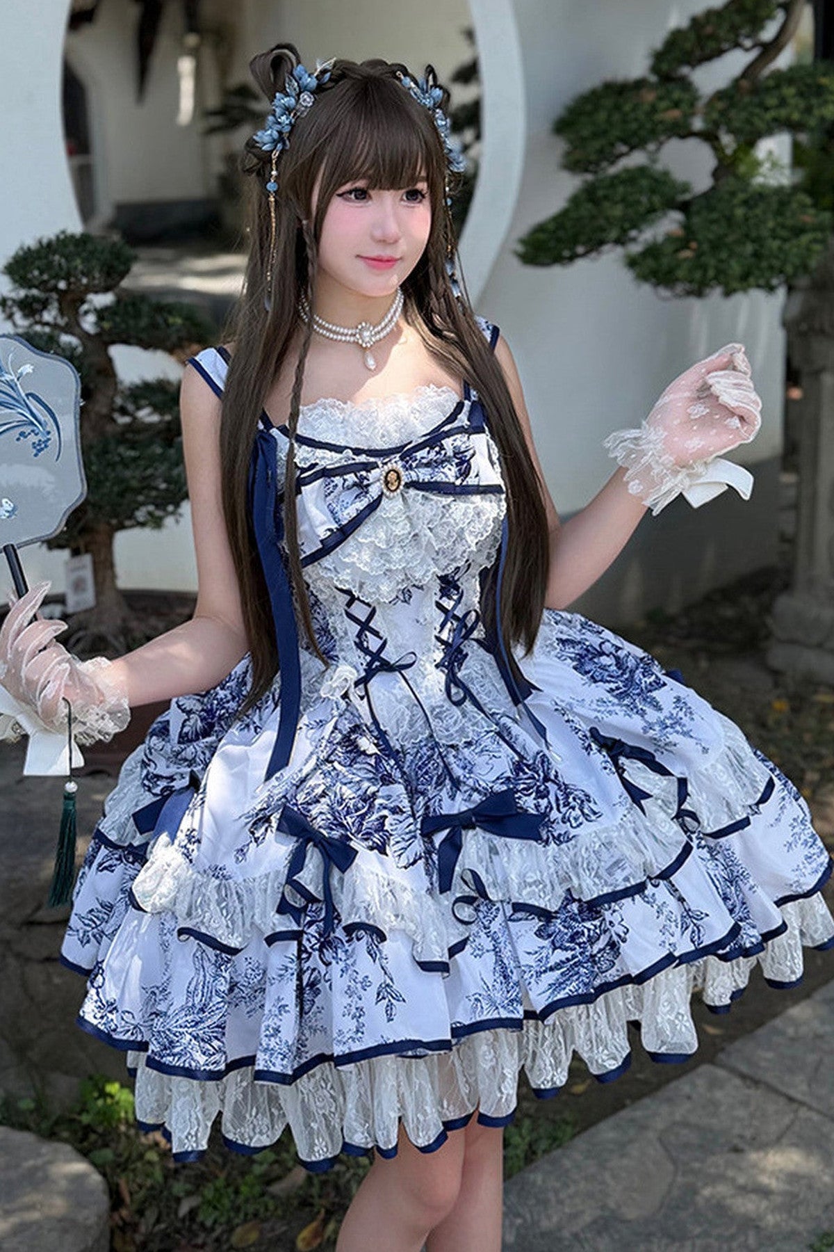 Blue Porcelain Floral Dress Set