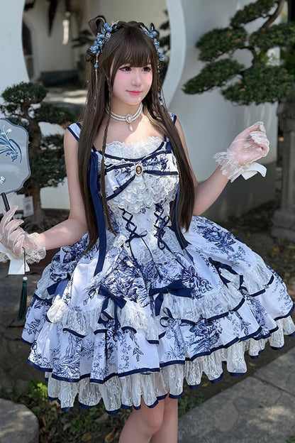 Blue Porcelain Floral Dress Set
