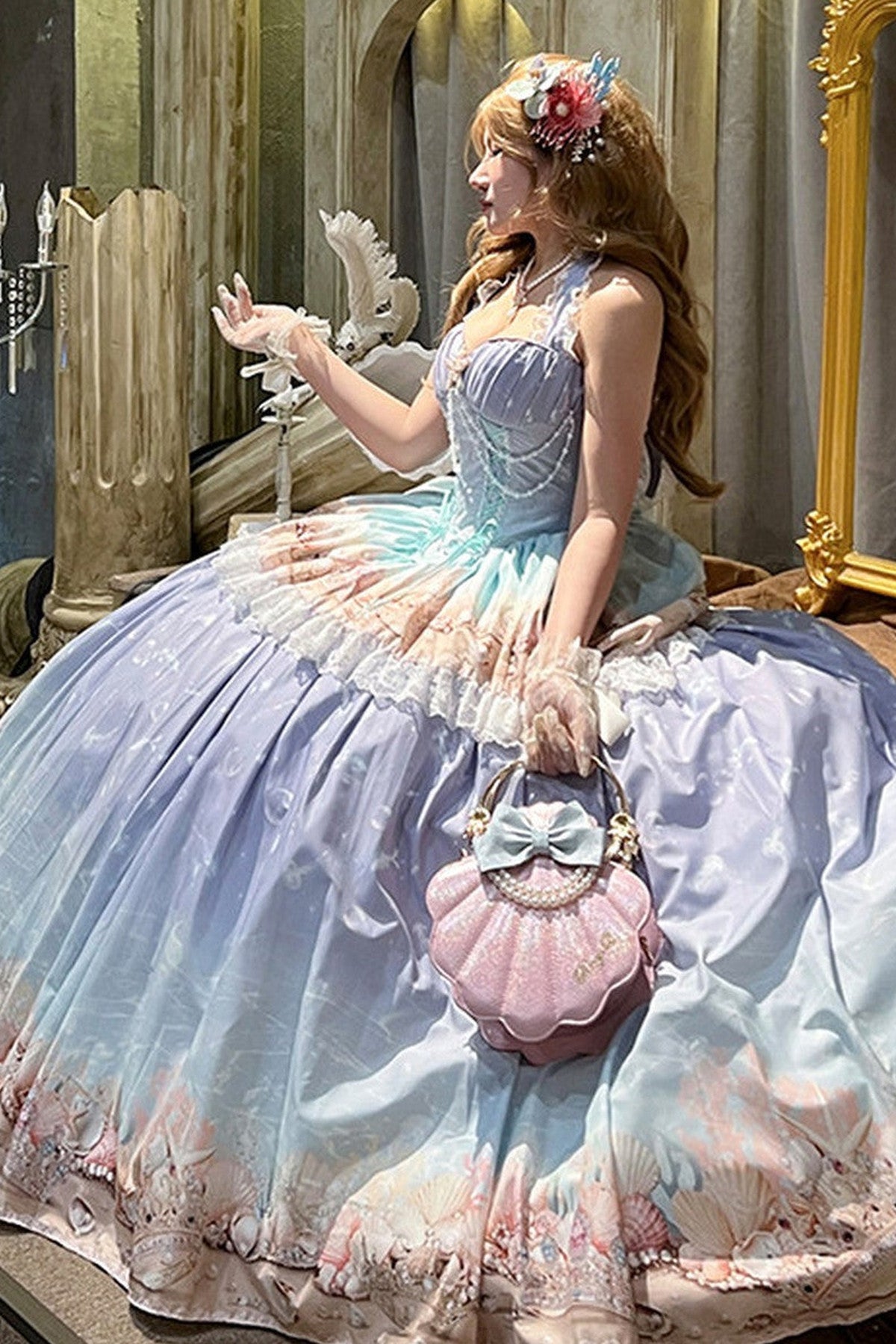 Ensemble robe dos-nu à dégradé océan