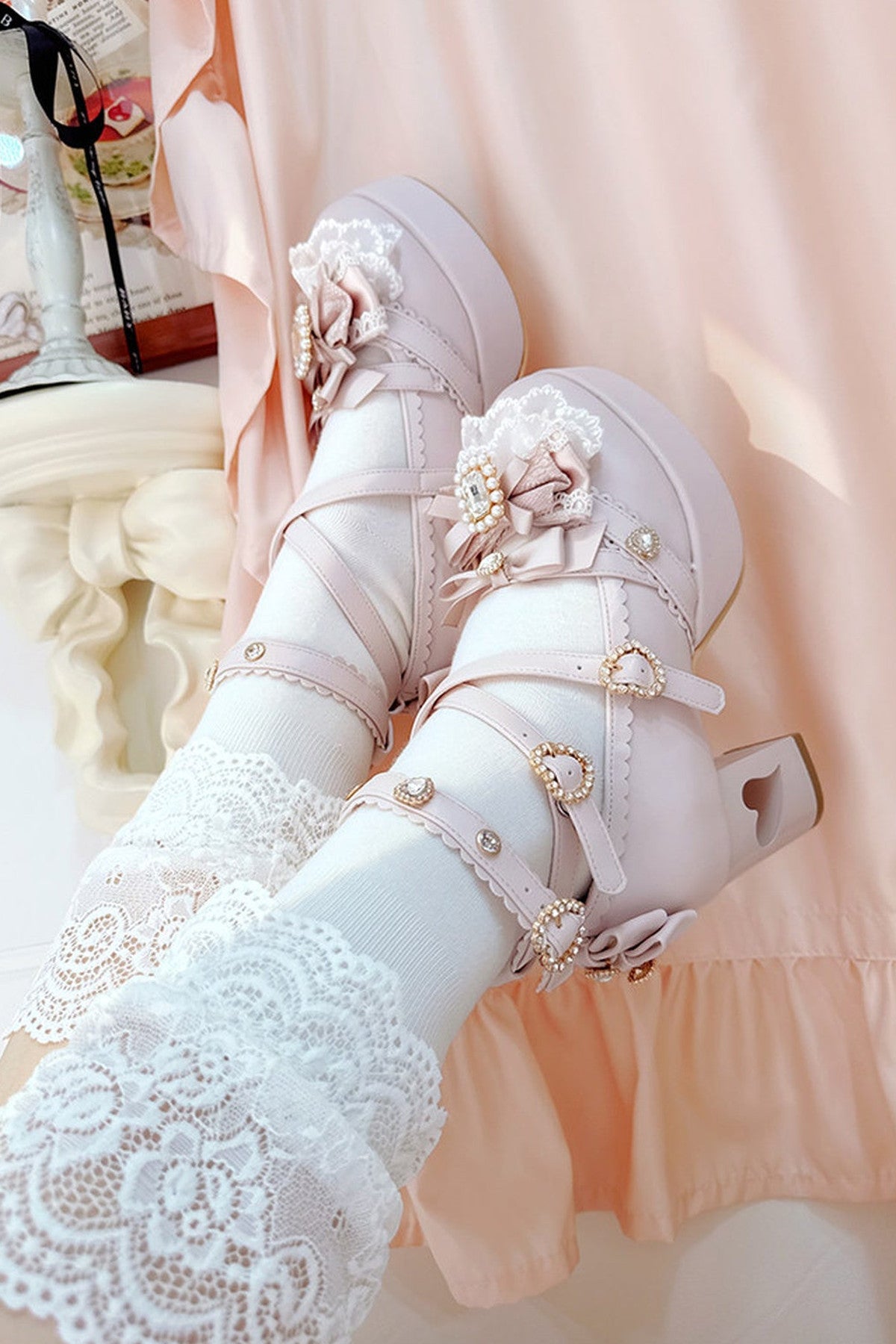 Rhinestone Lace High Heels