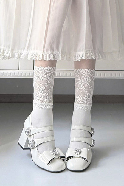 스퀘어 토 청키 힐 슈즈